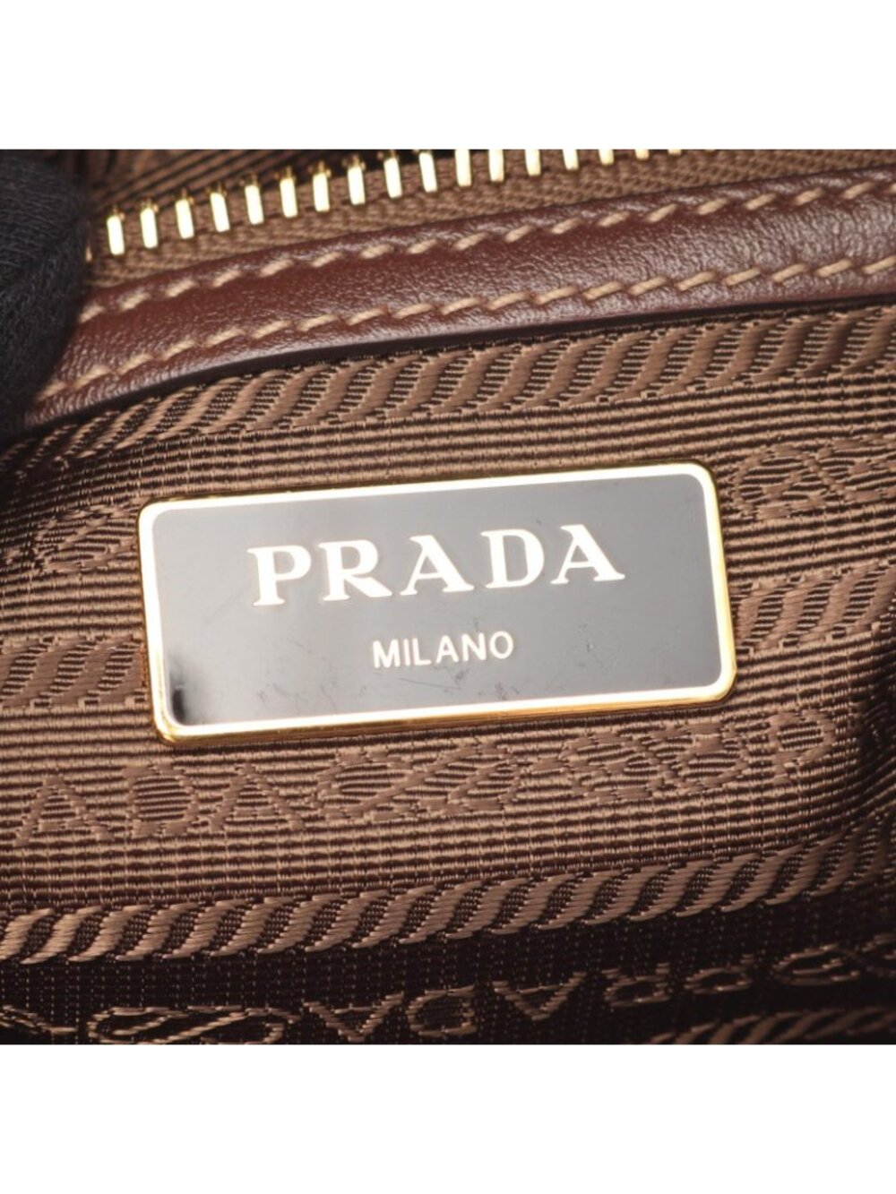 Prada Shoulder Bag Logo Jacquard Beige Canvas Leather Ribbon - Picture 4 of 6